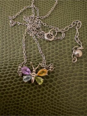 Ross Simon’s 925 Stamped Butterfly Pendant Necklace with Multicolor Gemstones